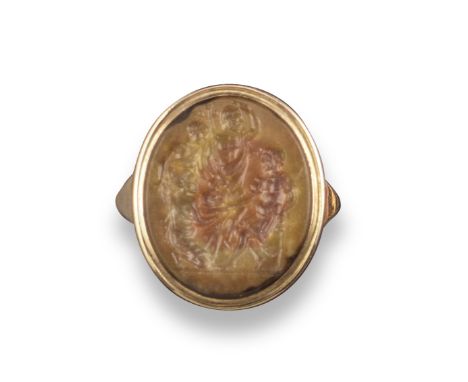 A Renaissance hardstone intaglio depicting Egyptians presenting the head of Pompey the Great to Julius Caesar, c16th-17th cen