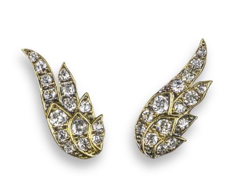 A pair of diamond-set earrings, in the form of stylised wings, set with graduated circular-cut diamonds in yellow gold, 2.6cm