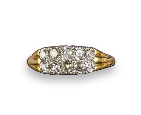 A diamond half-hoop ring, set with ten graduated old cushion-shaped diamonds in silver and gold, size M