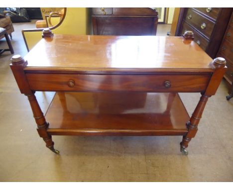 A Mahogany Buffet Trolley, with single drawer and a shelf beneath on brass feet, approx 102 x 47 x 77 cms