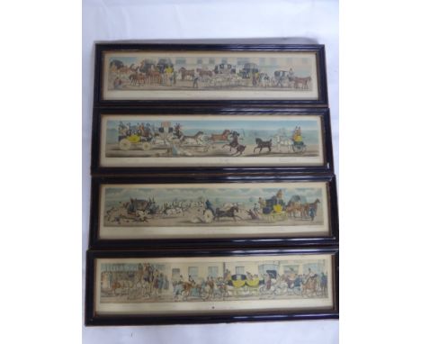 Four Framed Engravings, by Chanes Laurie and painted by Jolen Dean Paul Esq., depicting comical horse and carriage scenes, en