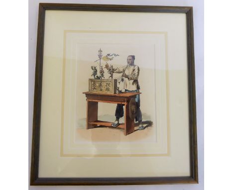 Antique Print entitled 'Puppet Show', depicting an oriental puppeteer, label to verso guarantees age, approx 18 x 14 cms, fra