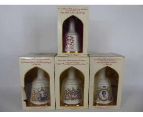 Commemorative Bells Scotch Whisky, including Prince Charles & Lady Diana, Prince Henry of Wales, Andrew & Sarah Ferguson 1986