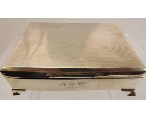 A Silver Double Cigarette Box, cedar lined, Birmingham hallmark, dated 1938-39, supported on ogee feet, mm R & D, approx 17 x