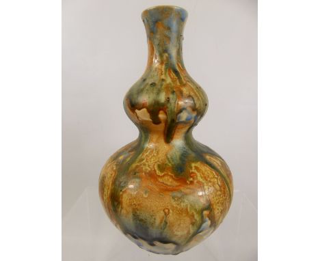 A Ceramic Double Gourd Studio Vase, with a marble glaze, approx 28 cms