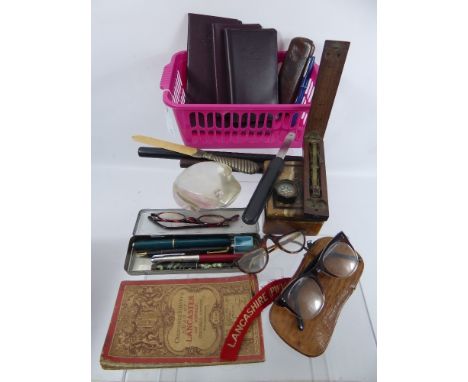 Gentleman's Lot, comprising rosewood and ebony rulers, ostrich skin glasses case, three pairs of tortoiseshell style glasses,