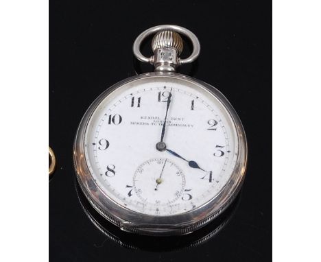 A George V silver cased gents open faced pocket watch, the white enamel dial having subsidiary seconds dial and signed 'Kenda