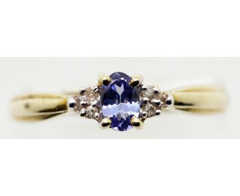 Ladies 9ct gold fancy tanzanite and diamond ring, size Q, 2.0g. P&amp;P Group 1 (£14+VAT for the first lot and £1+VAT for sub