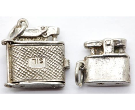 Two 925 silver cigarette lighter charms, 5.2g. P&amp;P Group 1 (£14+VAT for the first lot and £1+VAT for subsequent lots) 