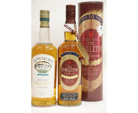 The Singleton of Auchroisk single malt scotch whisky in card carton 40% vol 70cl and Bowmore Single malt Islay scotch whisky 
