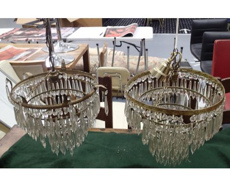 Pair of vintage crystal chandeliers D: 32 cm. This lot is not available for in-house P&amp;P, please contact the office for m