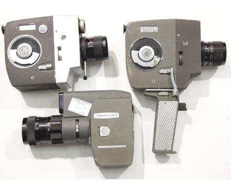 Three vintage cine cameras Lumicon RF Zoom 3EE and RZ 337, and a Canon reflex zoom 8-2. P&amp;P Group 2 (£18+VAT for the firs