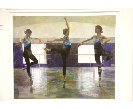Framed and signed limited edition print of Darcy Bussel by Fletcher Sibthorpe, 58 x 48 cm. This lot is not available for in-h