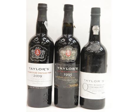 Three bottles of Taylor's vintage Port: late bottled 2009, late bottled 1995 and bottled 1990. all 75cl. P&amp;P Group 3 (£25