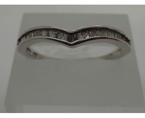 SOLD FOR THE NHS Silver wishbone ring set with baguette diamonds size T/U. P&amp;P Group 1 (£14+VAT for the first lot and £1+