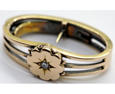Victorian gold scarf ring, diamond set and presumed 15ct gold. P&amp;P Group 1 (£14+VAT for the first lot and £1+VAT for subs