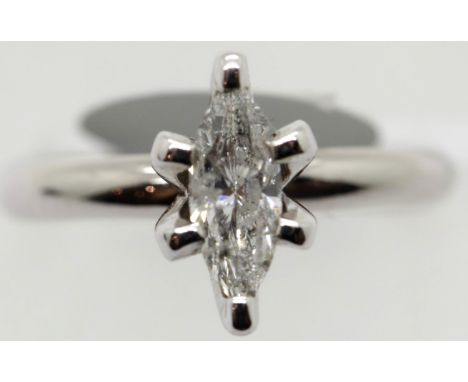 Ladies 18ct white gold marquis cut diamond ring, 0.67 ct, size L, 4.2g. P&amp;P Group 1 (£14+VAT for the first lot and £1+VAT