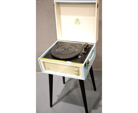 Blue Retro GPO Bermuda 3 speed record player, MP3 player & digital encoder. P&P Group 3 (£25+VAT for the first lot and £5+VAT