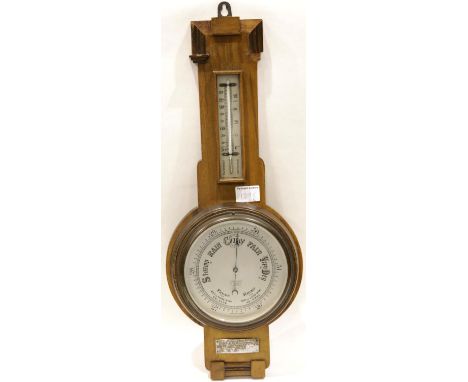 Mahogany cased British made barometer. P&amp;P Group 3 (£25+VAT for the first lot and £5+VAT for subsequent lots) 