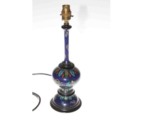 Unusual cloisonne blue enamel column table lamp