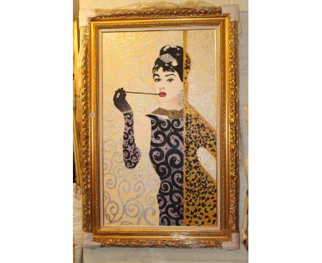 Large as new bejewelled portrait oil