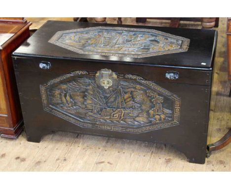 Eastern carved camphorwood trunk, 56cm x 102cm
