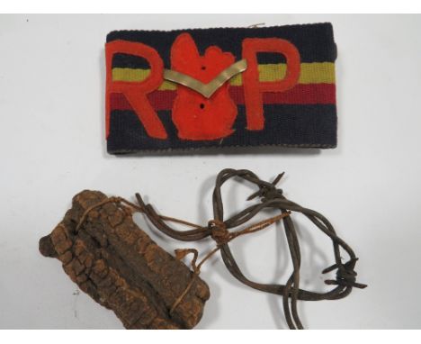 TWO MILITARY ITEMS - ONE ARM BAND , OTHER ITEM DATED 1907 ( POSSIBLY A WAY SIGN )