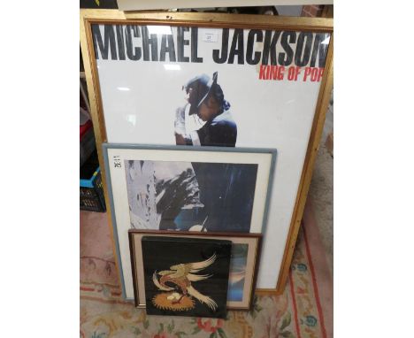 A QUANTITY OF ASSORTED PICTURES AND PRINTS TO INCLUDE MICHAEL JACKSON POSTER ETC