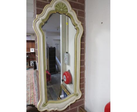 A LARGE MODERN CREAM MIRROR AND A FIRE SCREEN