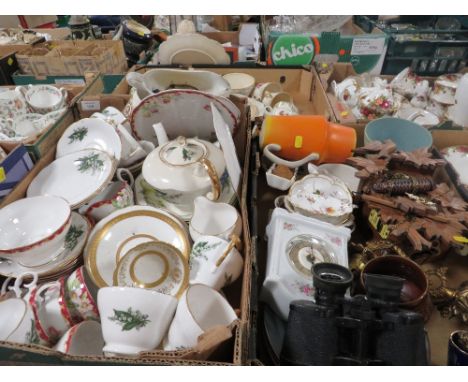 THREE TRAY OF CERAMICS ETC TO INCLUDE COALPORT, CUCKOO CLOCK ETC 