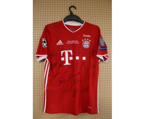 BAYERN MUNICH 2020 UEFA CHAMPIONS LEAGUE FINAL TEAM SIGNED JERSEYThe jersey comes with a certificate of authenticity and a si