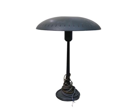 Louis-Kalff lamp Phillips Bauhaus style table light of grey shade and stem. 57cm in Height