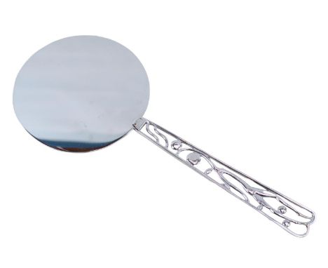 A Hagenauer silvered hand mirror, designed by Karl Hagenauer (Austrian, 1898-1956), the handle modelled with a stylised figur