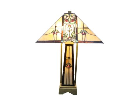 Art Deco Tiffany style table lamp with matching coloured glass shade &amp; Base. 63cm in Height by 41cm in Width