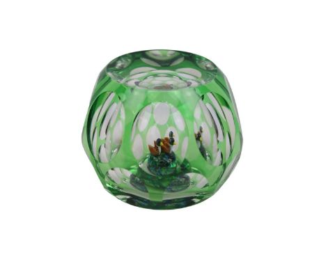Perthshire Glass paperweight Lampwork Ducks in a pond. 7cm in Height