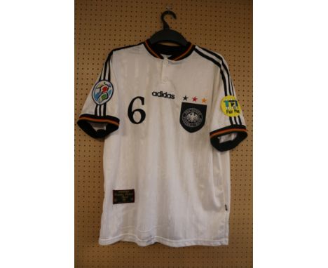 MATTHIAS SAMMER UEFA EURO 1996 MATCH WORN GERMANY JERSEYAn Adidas white #6 jersey which was worn by the German football offic