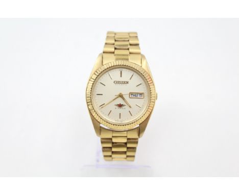 Mens Vintage Citizen Gold Tone Day-Date Watch Automatic Working 