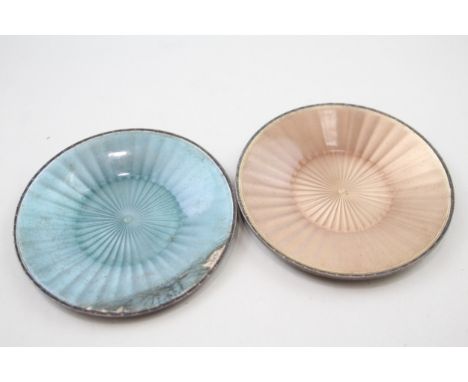 2 x vintage .925 sterling silver guilloche enamel pin / trinket dishes 