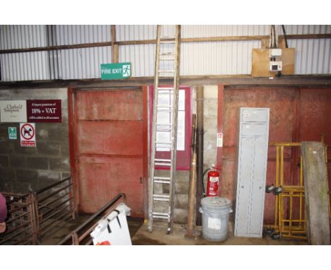 A wooden and aluminium extending ladder