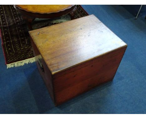 A small teak travelling trunk with pull out tray, 61cm wide