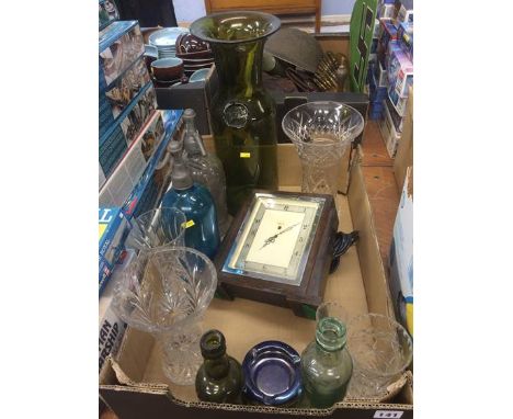 Two Soda Syphons, Deco mantle clock etc.