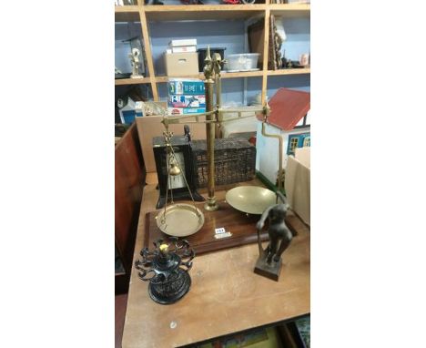 Pair of balance scales, Negretti and Zambra instrument etc.