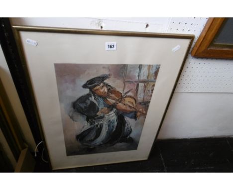 A SIGNED ZOLTAN PERLMUTTER PRINT OF A HASIDIC FIDDLER