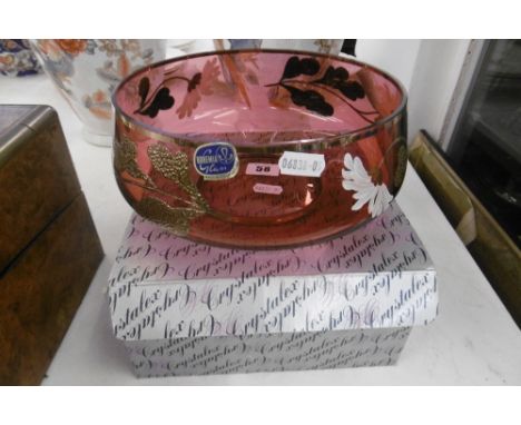 A BOXED BOHEMIAN RUBY GLASS BOWL
