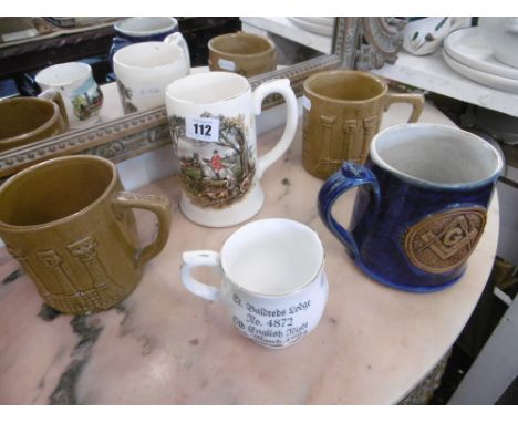 FIVE MASONIC MUGS AND ASSORTED CABINET PLATES 