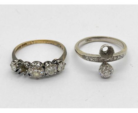 A Vintage Five Stone Diamond Ring, the graduated old cut stones (one missing) claw set, stamped "Platinum" "18c" (finger size
