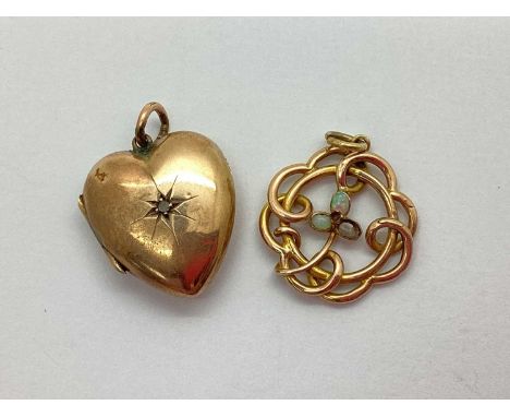 A 9ct Gold Diamond Set Heart Shaped Locket, the old cut diamond collet set to starburst design, Chester hallmarked, an opal s