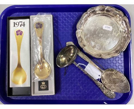 Georg Jensen; A 1974 Corn Cockle Year Spoon, gilt, stamped "Sterling Denmark" "Georg Jensen", in original box with leaflet; t