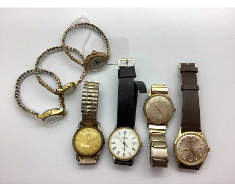 A Vintage 9ct Gold Cased Ladies Wristwatch, to expanding bracelet; together with vintage and later ladies and gent's wristwta