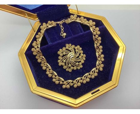 Trifari; A Vintage Gilt Metal Berry and Leaf Design Necklace, of textured finish, to hook fastener; Together with Matching Tr
